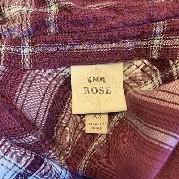 Knox Rose Womens Size XS Multicolor Plaid Mixed Media Button Blouse Top - Picture 4 of 6